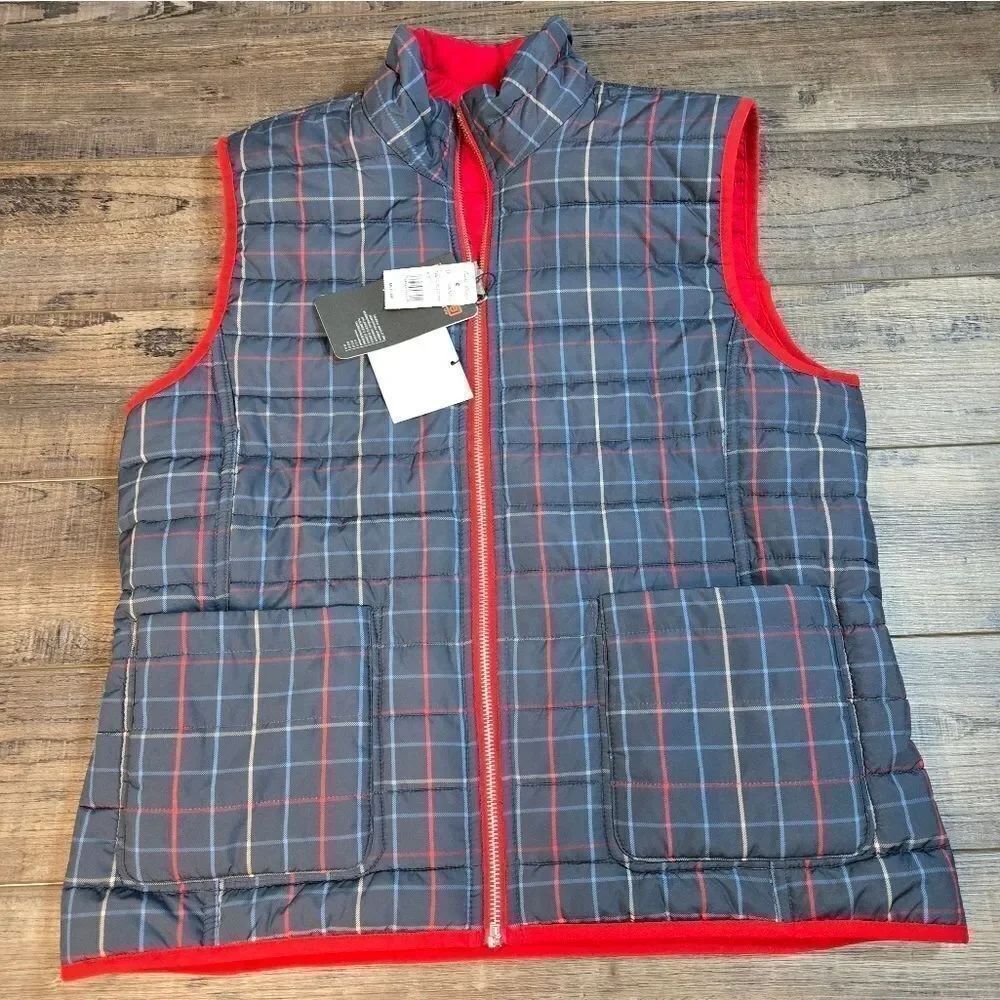 Nwt Brooks Brothers Thermore Reversible women's insulated vest red or blue plaid